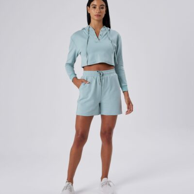 No-Va Athleisure Button Front Cropped Hoodie